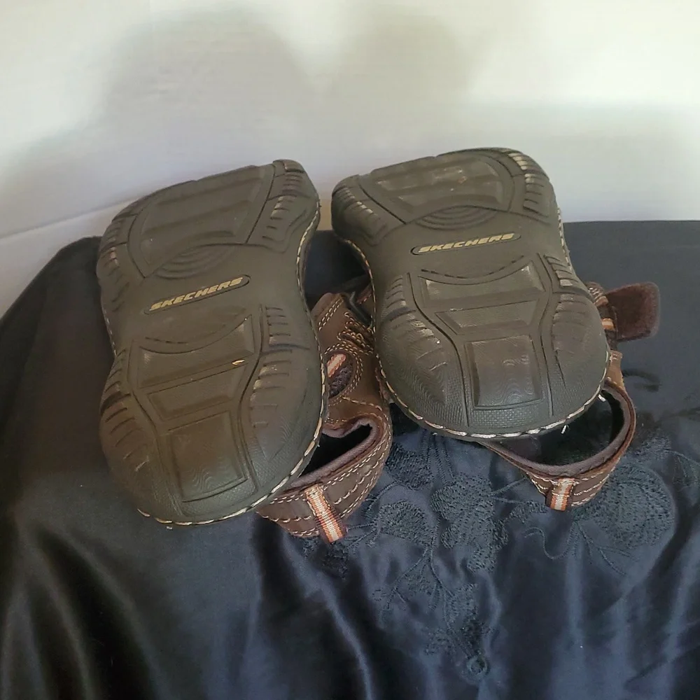 Skechers Men's Brown Leather Strap Sandals, Size 10